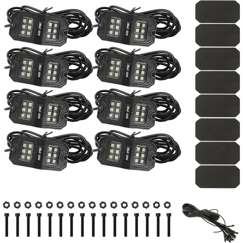 SUNPIE Pure White Rock Lights, 18 Wide Angle Chips, 4M Extension Wires Each Light,Ip67 Waterproof,For Trucks Trailer Cars SUV ATV UTV Boats Car Suv