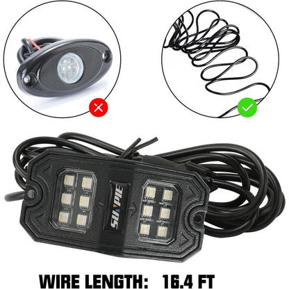 SUNPIE Pure White Rock Lights, 18 Wide Angle Chips, 4M Extension Wires Each Light,Ip67 Waterproof,For Trucks Trailer Cars SUV ATV UTV Boats Car Suv